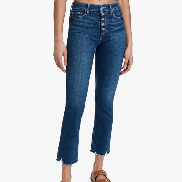 Paige Cindy High Rise Straight Ankle Raw Hem Buttonfly Jeans - Picture 4 of 8